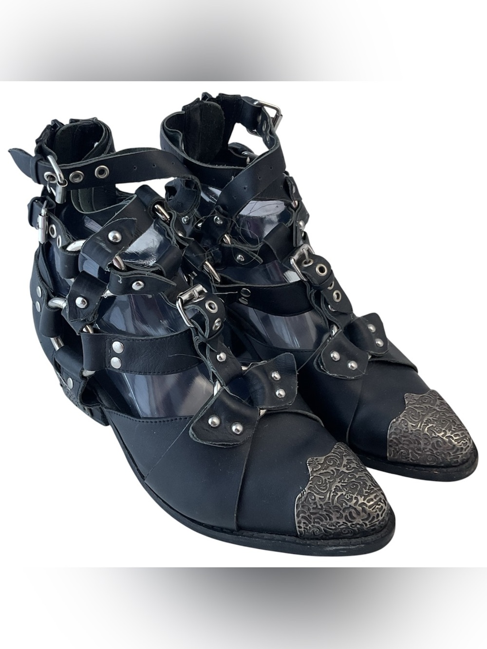 Extremely Rare Jeffrey Campbell Temeku Black/Silver Leather Boots Women’s Size 8